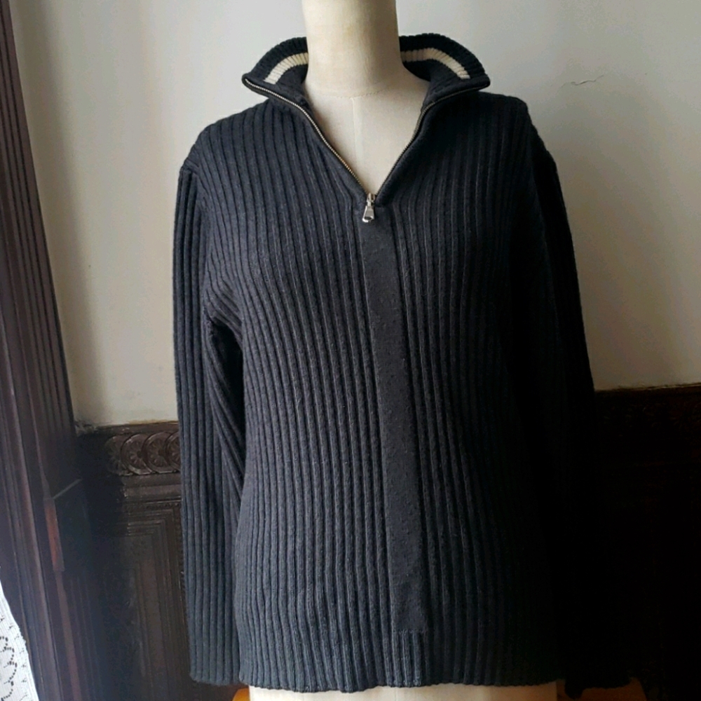 KEVIN COOLE 3/4 zip ribbed sweater M